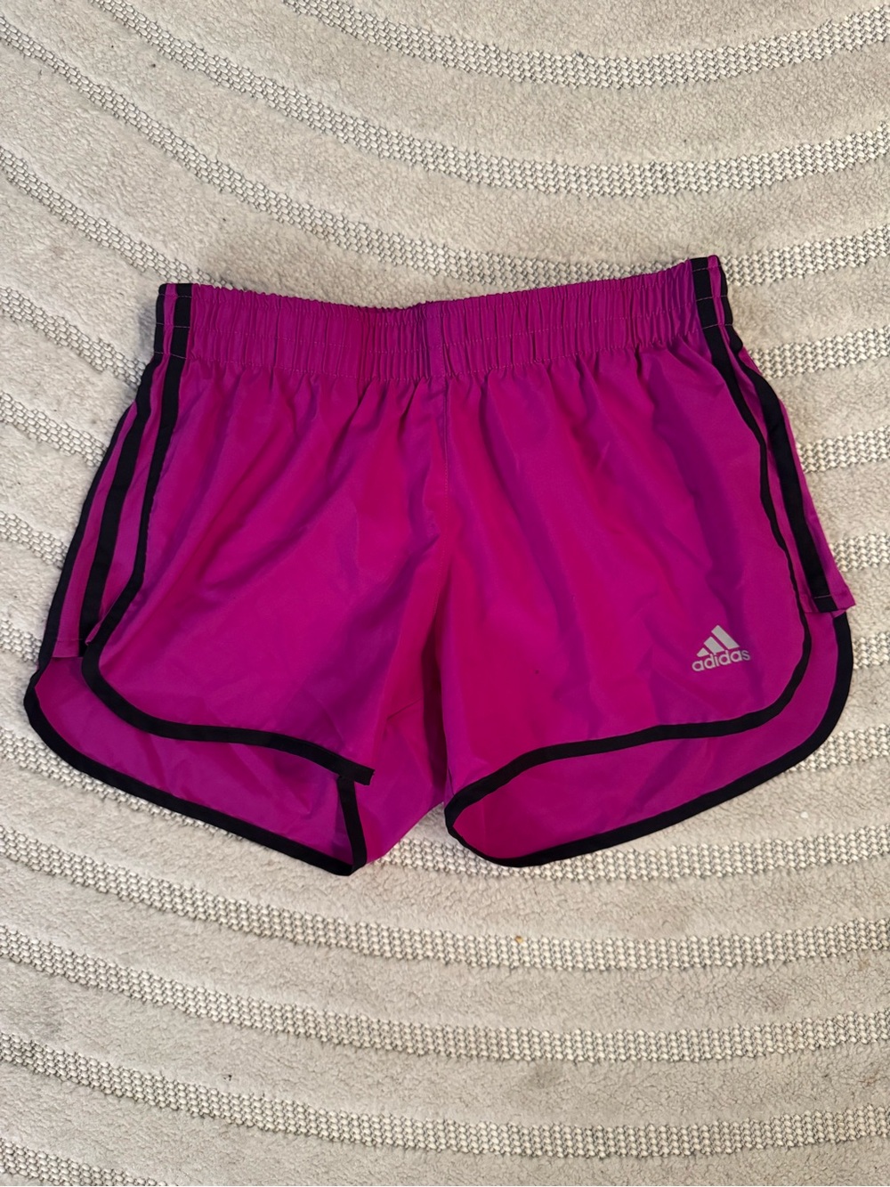 ADIDAS Women’s Marathon 20 Magenta Running Shorts with Black Stripes